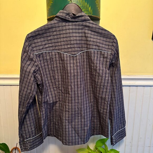 Old Navy Vintage 2001 Long sleeve Button Down Western Pearl buttons blue plaid L - Picture 2 of 7